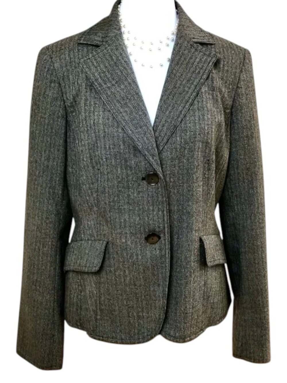 Evan Picone Blazer Herringbone Gray Two Button Close (8)